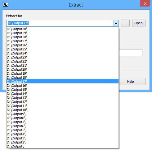 Extract dialog of context menu 